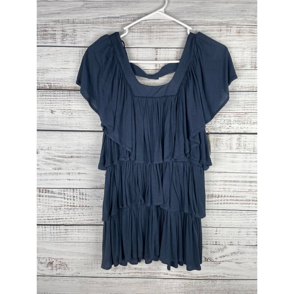 Miss Me Navy Blue Tiered Top New Y2K Small Feminine Flutter Preppy Elana Vampire